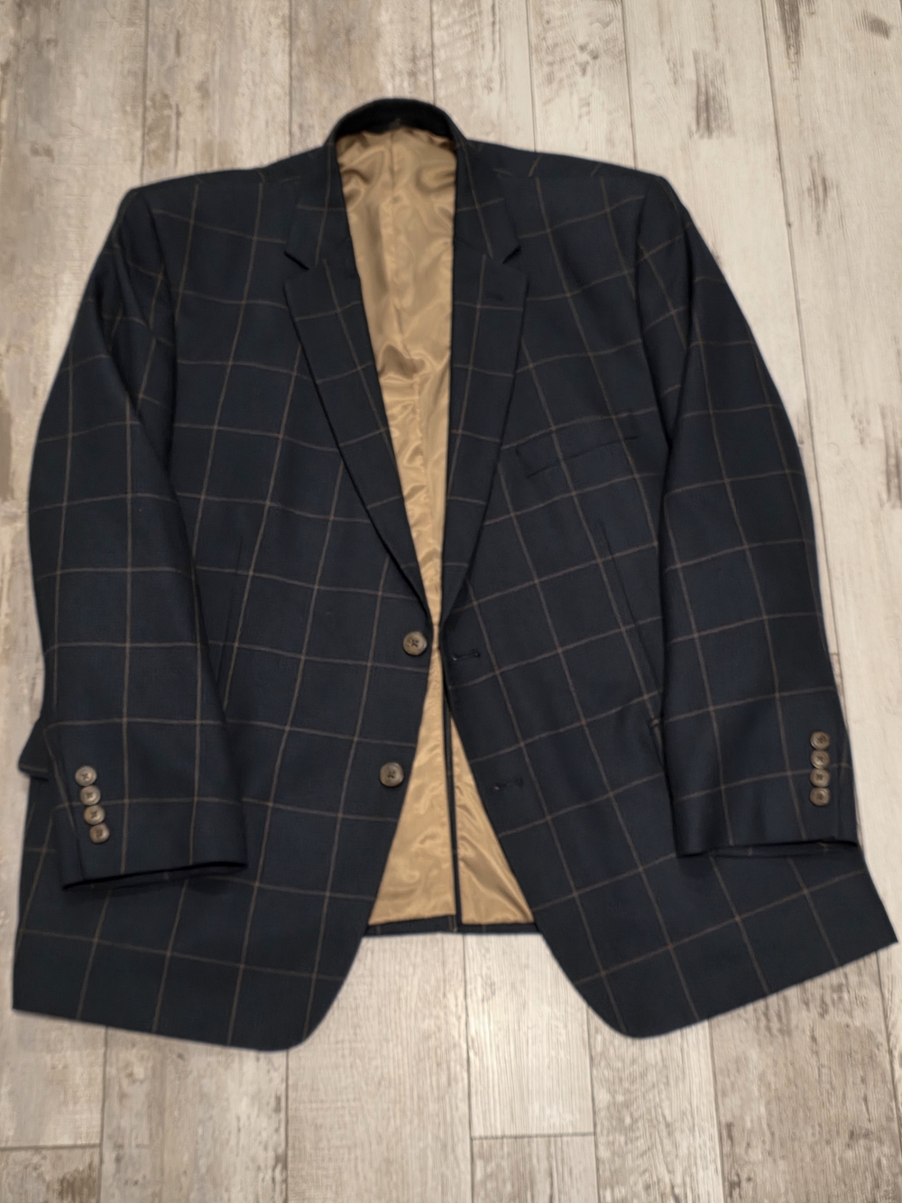 50R Men's Haggar Classic Fit Blazer Dark Blue Houndstooth Windowpane Sport Coat